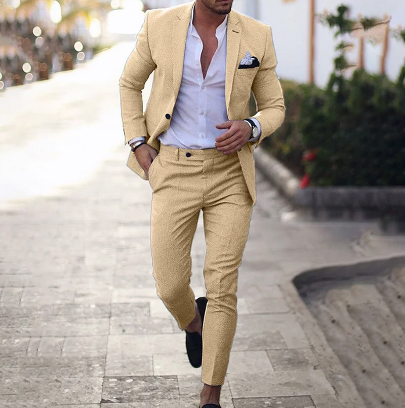 2-delt sæt til mænd bestående af en ensfarvet business-blazer og bukser